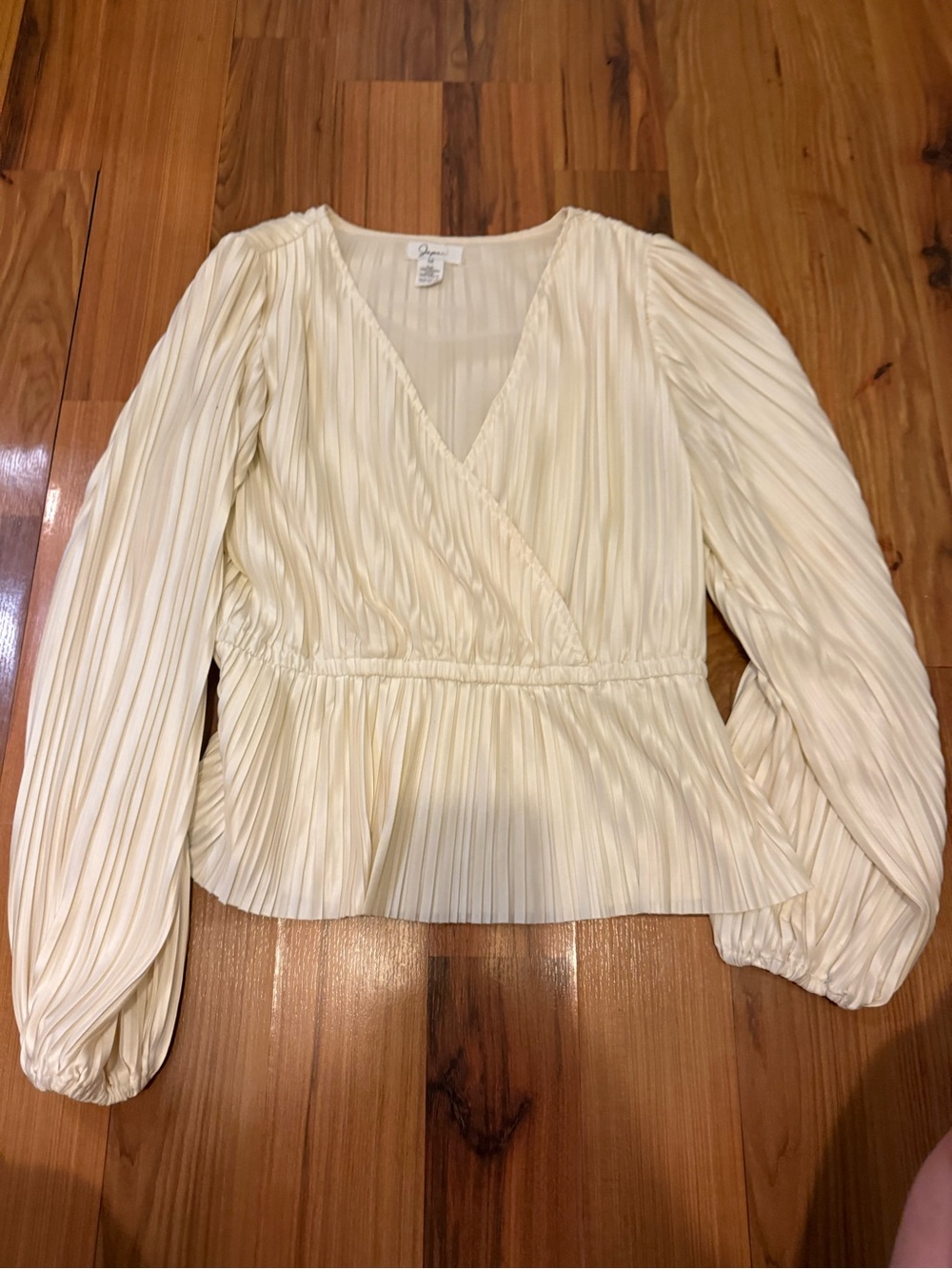 Jovani Ivory Pleated V-Neck Long Sleeve Blouse